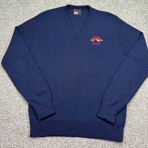 Vintage Robert Bruce V Neck Sweater With Coors Light Embroidery Size Large Blue